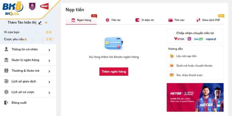 Điều Khoản Sử dụng bk8 2 Yêu cầu về nạp tiền BK8